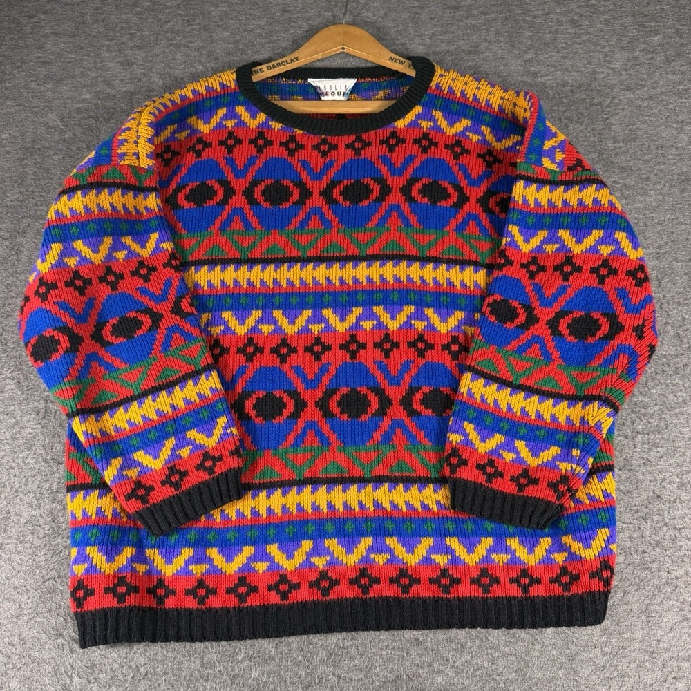 Vintage Carolina Colours Woman's Made In USA  Bright 80's Aztec Sweater Grandpa